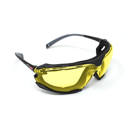 Amber Safety Glasses, Polycarbonate Scratch Resistant, Foam Padded Lens